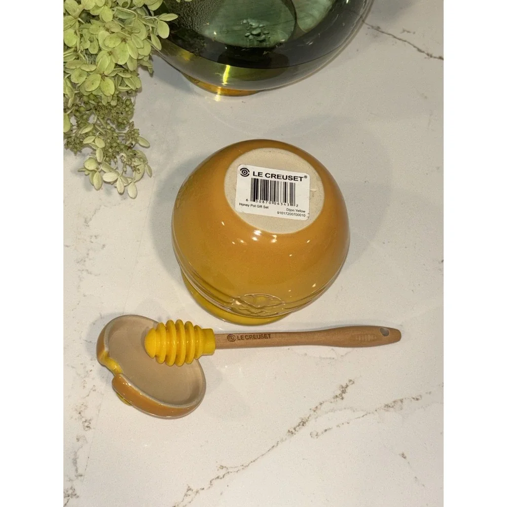 NEW Le Creuset Honey Pot Dipper & Lid Dijon Yellow Discontinued Retired No Box
